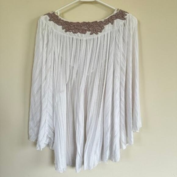 Free People Star Gazer White Gauze Top Beaded Sequin Boho Kimono Sleeve XS Small - Picture 9 of 11